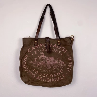 Bolso de Mano Campomaggi Cuero y Lona Oliva/Rosa  Foto 1 de 4