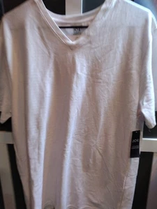 Joseph Abboud Men's White V Neck Short Sleeve Striped Shirt Size L NWT - Picture 1 of 6