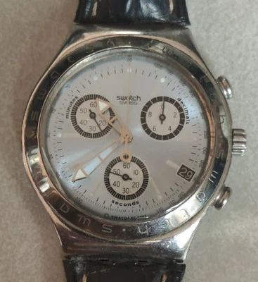 Montre Swatch Unisexe Chronographe Irony AG 1997 Bleue. Bon état. Pile Neuve - Photo 1/4