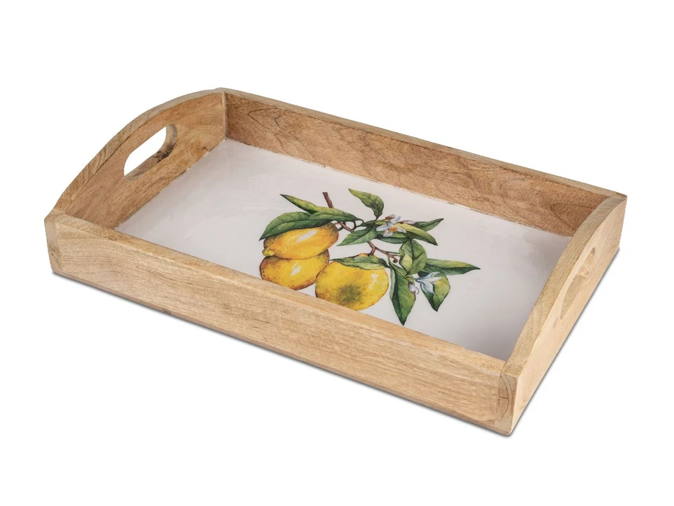Serviertablett ZITRONEN rechteckig 26x40cm aus Mangoholz + Emaille Formano S25 - Bild 1 von 1