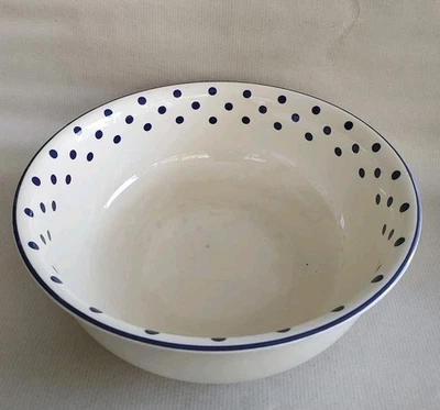 Poole Pottery Cobalt Blue Polka Dot Large Serving Pasta Bowl  Condition Issues - Image 1 of 4