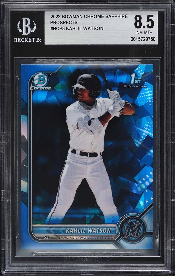 2022 Bowman Chrome Sapphire Edition Kahlil Watson ROOKIE #BCP-3 BGS 8.5 NM-MT+ - Image 1 of 2
