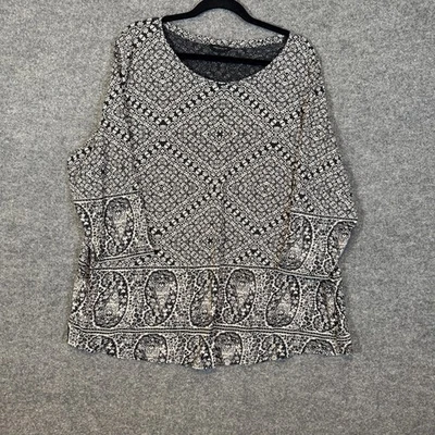 Camisa Lucky Brand para mujer 3XL negra floral cachemira manga 3/4 elástica bohemia Foto 1 de 4