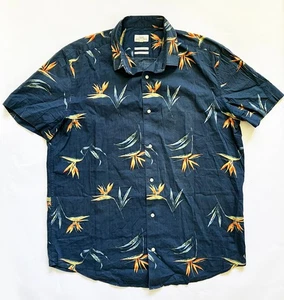 Men's Next Hawaiian Shirt Navy Blue Birds of Paradise Pattern - Large - Picture 1 of 5