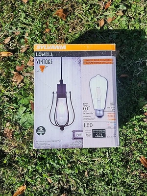 Pingente regulável LED para sala de jantar Sylvania Lowell vintage preto 4 polegadas gaiola luz - Imagem 1 de 4