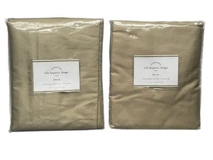 2 NEW Pottery Barn Silk Dupioni Drapes 50x96 Pole Top Curtains Parchment - Picture 1 of 6