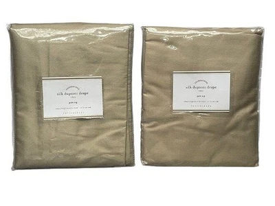 2 NEW Pottery Barn Silk Dupioni Drapes 50x96 Pole Top Curtains Parchment - Image 1 of 4