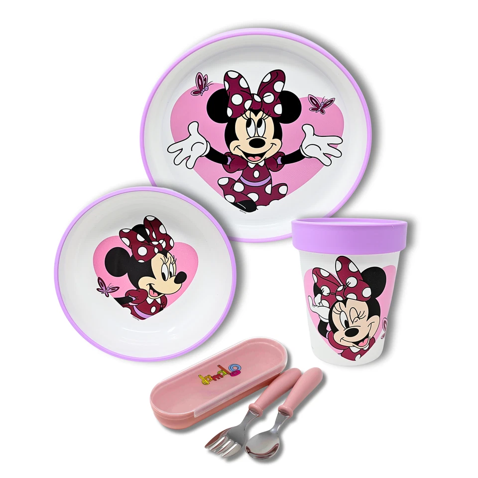 Disney Minnie Mouse Kinder Geschirr Set Mädchen Esslernset Frühstücksset Besteck - Bild 1 von 4