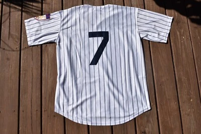 Nueva Camiseta de Béisbol Mickey Mantle New York Yankees BLANCA a Rayas Hombres LRG Grande Foto 1 de 2