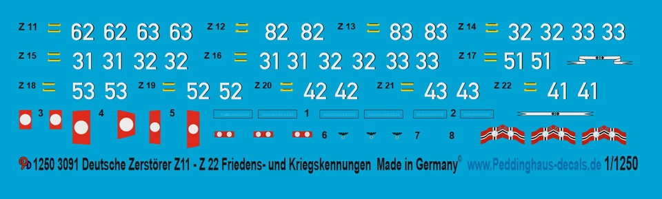 Peddinghaus 1/1250 Ep 3091 Cacciatorpediniere Tedeschi Z11 - Z22 1936-45 - Immagine 1 di 1