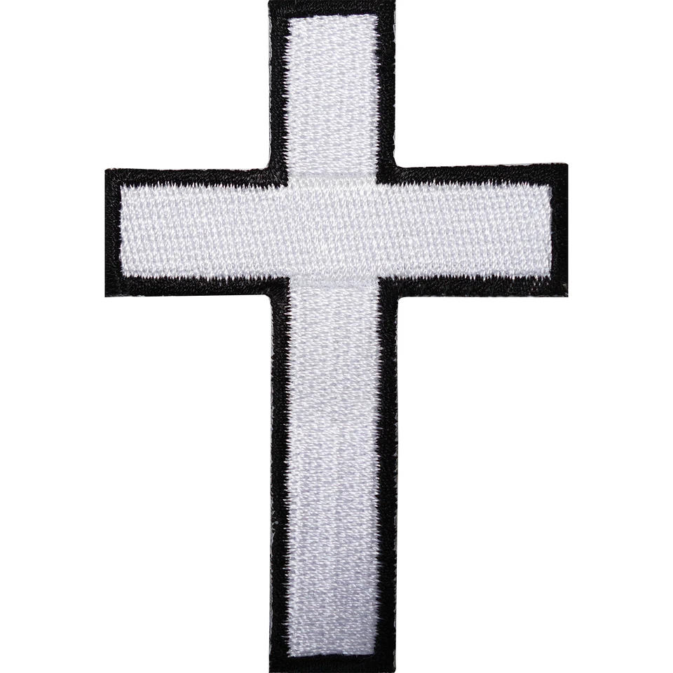 White Cross Embroidered Iron / Sew On Patch T Shirt Bag Motorcycle Jacket Badge