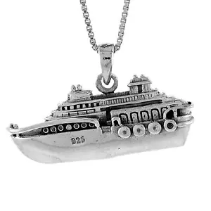 Sterling Silber Kreuzfahrtschiff Anhänger / Charm, italienische Box Kette - Bild 1 von 2