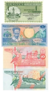 Surinam Suriname 4 banconote 1 + 5 + 10 + 25 gulden lotto.2769 - Picture 1 of 1