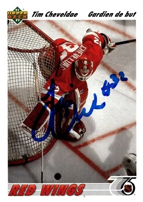 Tim Cheveldae - Signed 1991-92 Upper Deck French Card #129 - Image 1 of 2