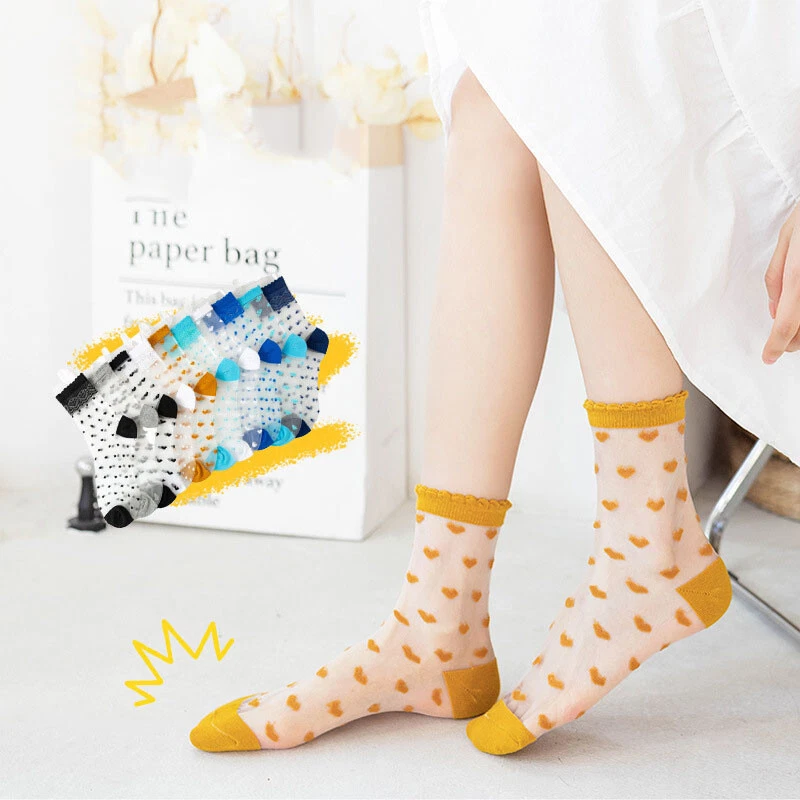 5/10 pares de meias femininas de renda de seda verão casual transparente fino 2022 - Imagem 1 de 4