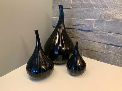 Salviati 'Drops' Vases - Black - Set of 3 - including RARE large size vase - Image 1 of 3