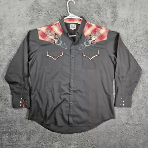 Ely Cattleman Shirt Mens XL Black Red Long Sleeves Pearl Snap Western Cowboy - Picture 1 of 9