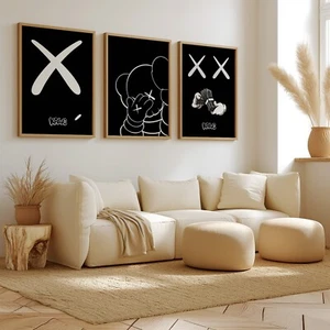 Hypebeast Kaws Poster 3er Set weiß auf schwarz Wandkunst Posterdrucke A4 A3 A2 - Bild 1 von 4