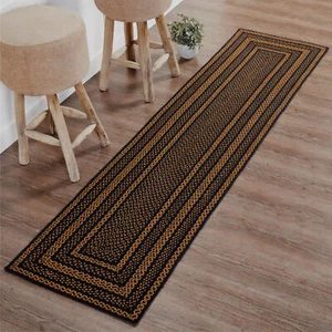 Accent Rug/Runner Black & Tan Jute Country 24x96 Rect No Slip Floor VHC Brands - Picture 1 of 7