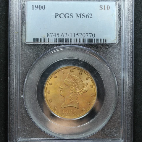 1900 (Philadelphia) $10 Gold Liberty Head Eagle Coin - PCGS MS 62 Cover