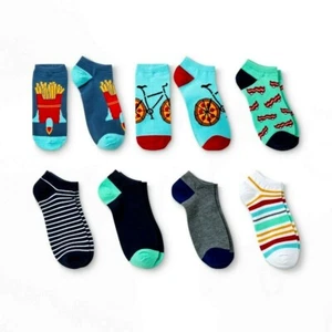 Boys' 7pk Pizza Bike Print No Show Socks - Cat & Jack Large 3-10 NEW - Picture 1 of 1