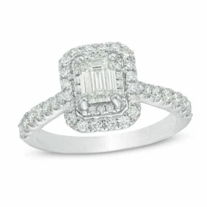 Vera Wang Love Lab Created Diamond Halo Wedding Bride 14K White Gold Finish Ring - Picture 1 of 6