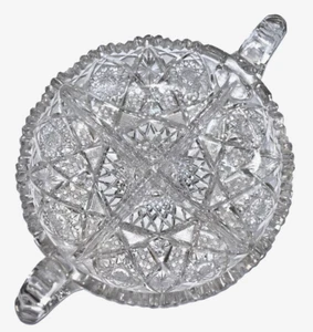 AMERICAN BRILLIANT CUT CRYSTAL GLASS ROUND DIVIDED  DISH W/ HANLDES FF2 - Picture 1 of 5