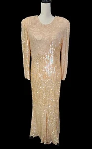 NWT Landa Evening Gown Silk Long Dress Sz 12 Heavily Beaded Sequined 80s Blingy - Picture 1 of 15