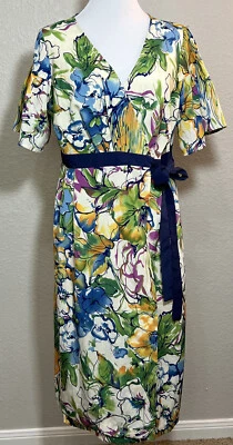 Vestido envolvente Jonathan Martin talla 12 para mujer verde/azul oficina trabajo MIDI Foto 1 de 4