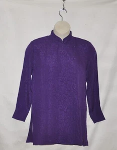Yi Lin Floral Jacquard Mandarin Collar Silk Blouse Size M Purple - Picture 1 of 2