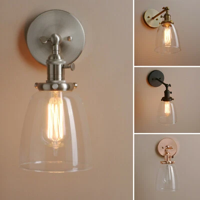 Retro Industrial Rustic Wall Sconce Clear Glass Lampshade Light Fixture w Switch - Image 1 of 4
