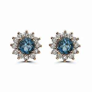 14K Rose Gold 1.54 TCW London Blue Topaz Nude Birthstone Diamond Earrings Gift - Picture 1 of 4