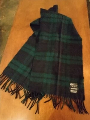 Brooks Brothers 黑色手表苏格兰制造全羊毛围巾黑色/绿色 — 第 1/2 张图片