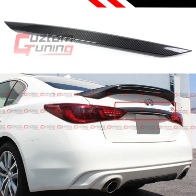 For 18-2024 Infiniti Q50 Carbon Fiber Trunk Lid Trim Chrome-Delete Cover Overlay - Image 1 of 4