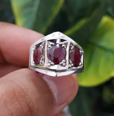 Natural Red Anari Ruby Stones 6 Carats Plus Rubies band Three Ruby Ring Handmade - Image 1 of 4