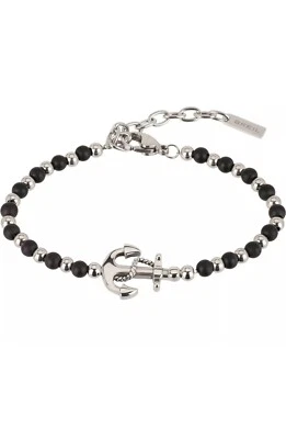 Bracciale Uomo BREIL BLACK ONYX TJ2407 Onice Acciaio Inox Nero Ancora - Immagine 1 di 4