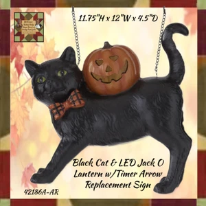 Black Cat & LED Jack O Lantern w/Timer Arrow Replacement Sign K&K - Picture 1 of 3