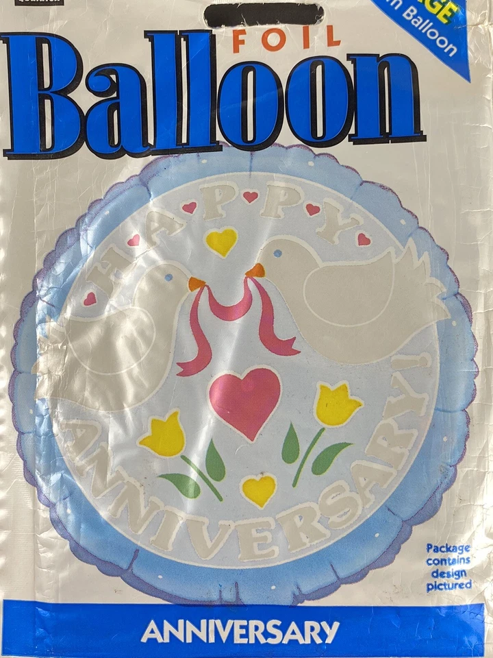 New! Vtg Happy Anniversary Love Birds 18” Foil Balloon - Image 1 of 3