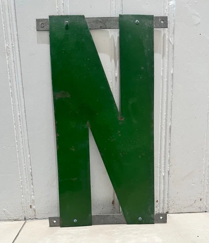 Large vintage enamel metal letter N shop sign with fixings 40cm 16"  high Cover