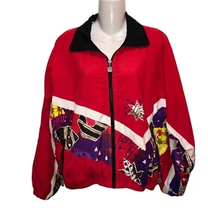 Vintage Kaelin Womens Small Red Multicolored Zip Front Windbreaker Ski Jacket S - Picture 1 of 14