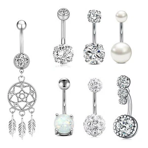 7 pcs Surgical Steel Belly Button Ring CZ Dream Catcher 14G Piercing Jewelry Set - Picture 1 of 6