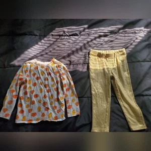 girl 4t Fall pumpkin long sleeve tee, gold pants with shimmer - Picture 1 of 3