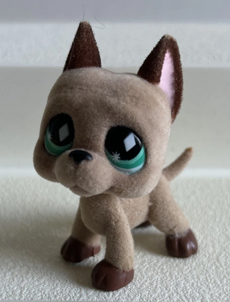 Littlest Pet Shop Lps #636 Brown Fuzzy Flocked Great Dane Dog Diamond Teal Eyes - Image 1 of 4
