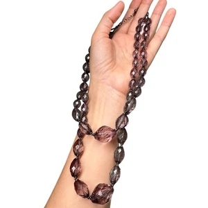 Collana Vintage Vetro Ceco 2 Fili Ametista Grigio Sfaccettato 18" Perline Art Decò - Foto 1 di 9