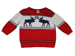 Janie and Jack Boys Size 12-18 Months Red Holiday Moose Sweater - Picture 1 of 4