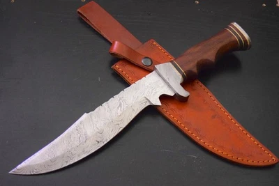 14"  Custom Handmade Damascus Stee Walnut Wood Bowie Hunting Knife Modified - Image 1 of 4