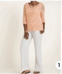 Suéter túnica ganchillo Chico’s mangas 3/4 color nectarina suave talla 3 grande 425 - Imagen 1 de 11