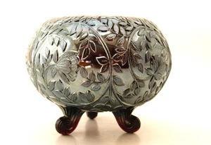 Cuenco de rosas Westmoreland Glass con patrón Louisa en vidrio de carnaval de amatista de 3 pies - Imagen 1 de 5