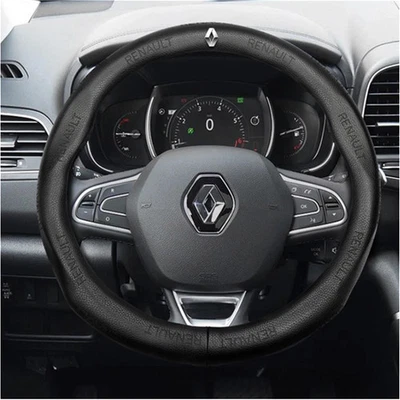 38CM Diamater Genuine Leather Pinhole Car Steering Wheel Cover For Renault Black - Image 1 of 4