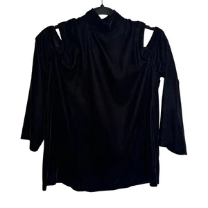 Mujer Saks Quinta Avenida Negro Terciopelo Hombro Frío Manga Larga Top Talla Pequeña - Imagen 1 de 7
